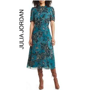 JULIA JORDAN - Beautiful Floral midi dress in teal